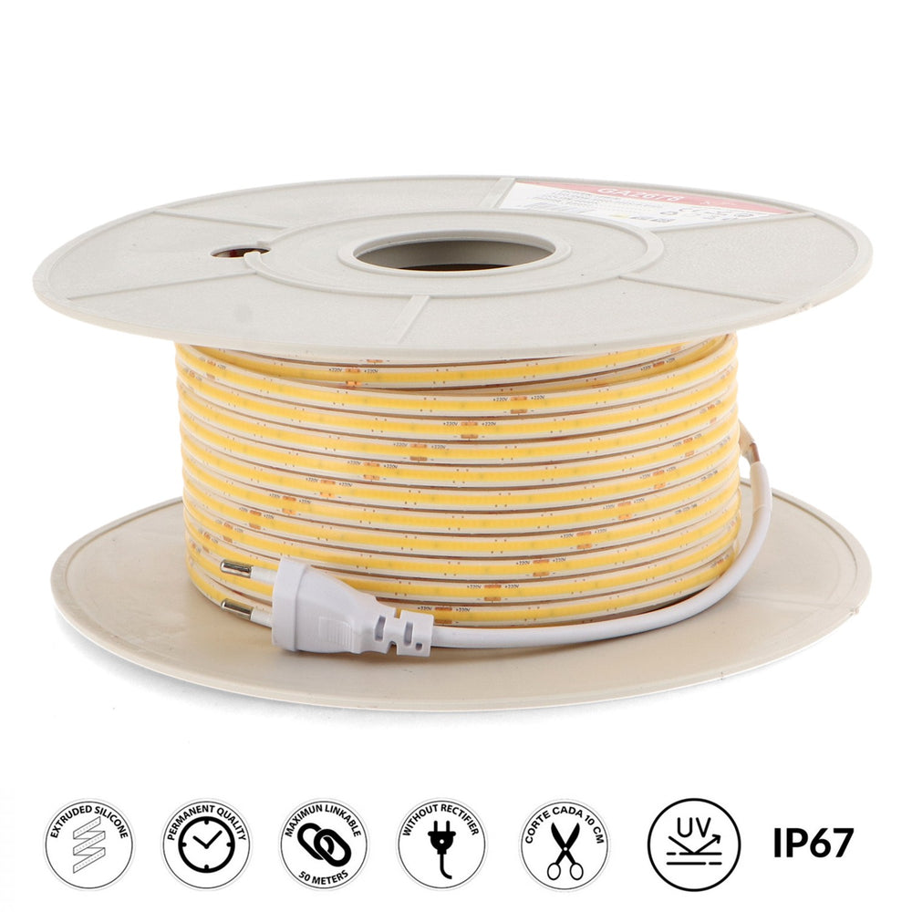Bandă LED 220V COB Half 6,5 mm 10W/m IP67 - 50 de metri