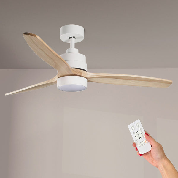 Ventilator de tavan LED din lemn alb