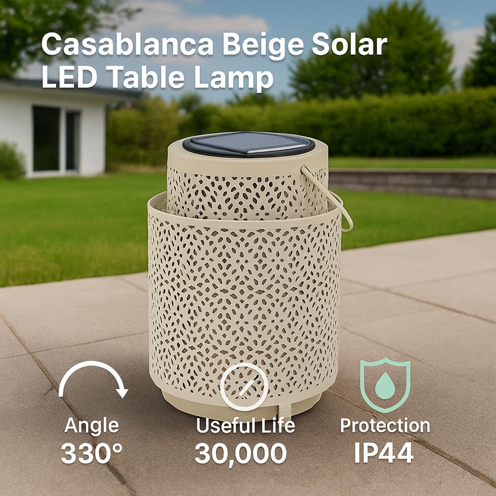 Lampă LED Solară De Masă Beige Casablanca