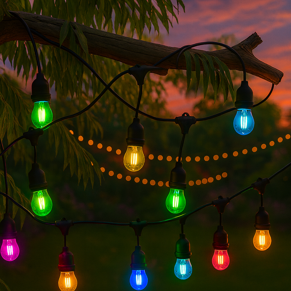 Ghirlanda Solară LED 3W cu 10 Becuri E27 Exterior IP65 - RGB