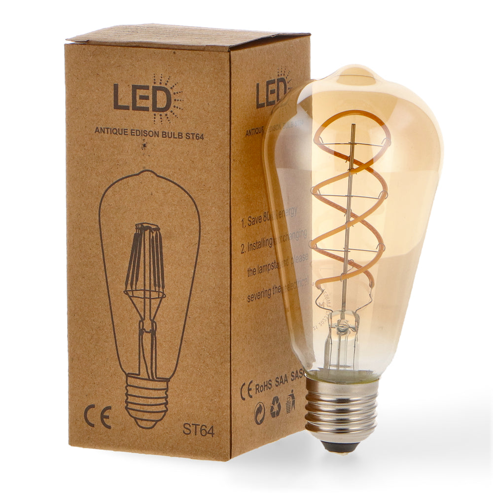 Bec LED cu Filament Spiral E27 ST64 4W Chihlimbar