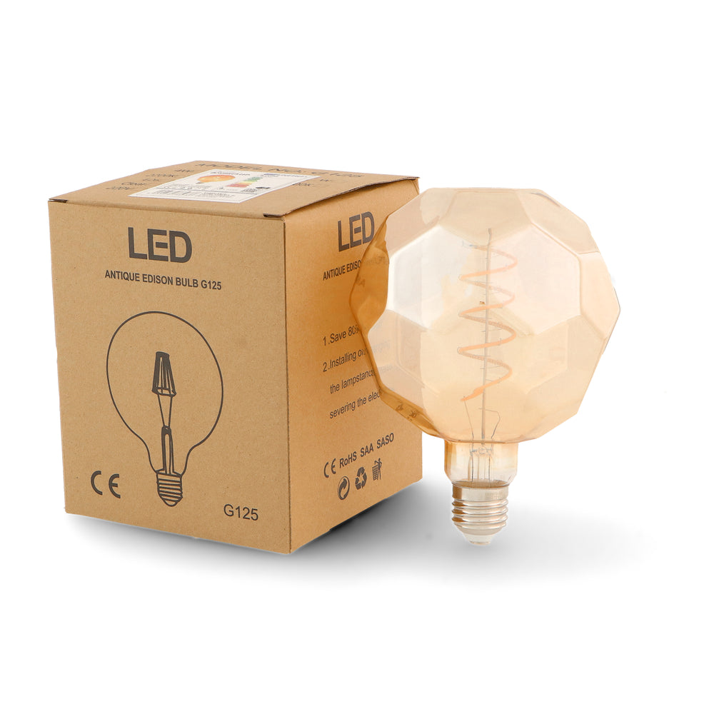 Bec LED cu Filament Spiral E27 G125 Ball 4W Chihlimbar