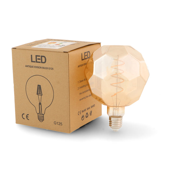 Bec LED cu Filament Spiral E27 G125 Ball 4W Chihlimbar