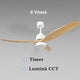 Ventilator de tavan LED din lemn alb