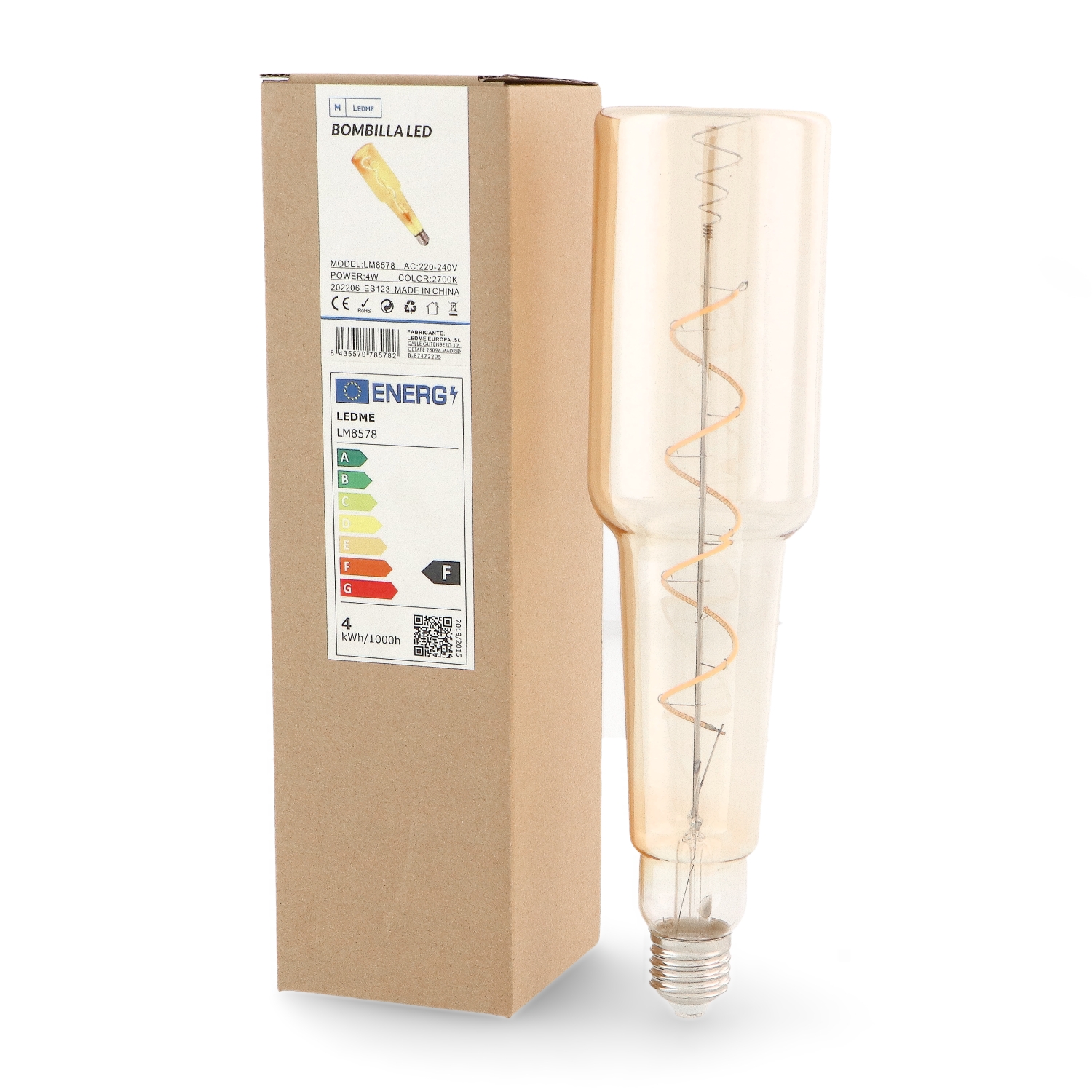 Bec Led Filament Spiral E27 Sticla 70 Mm 4W Chihlimbar