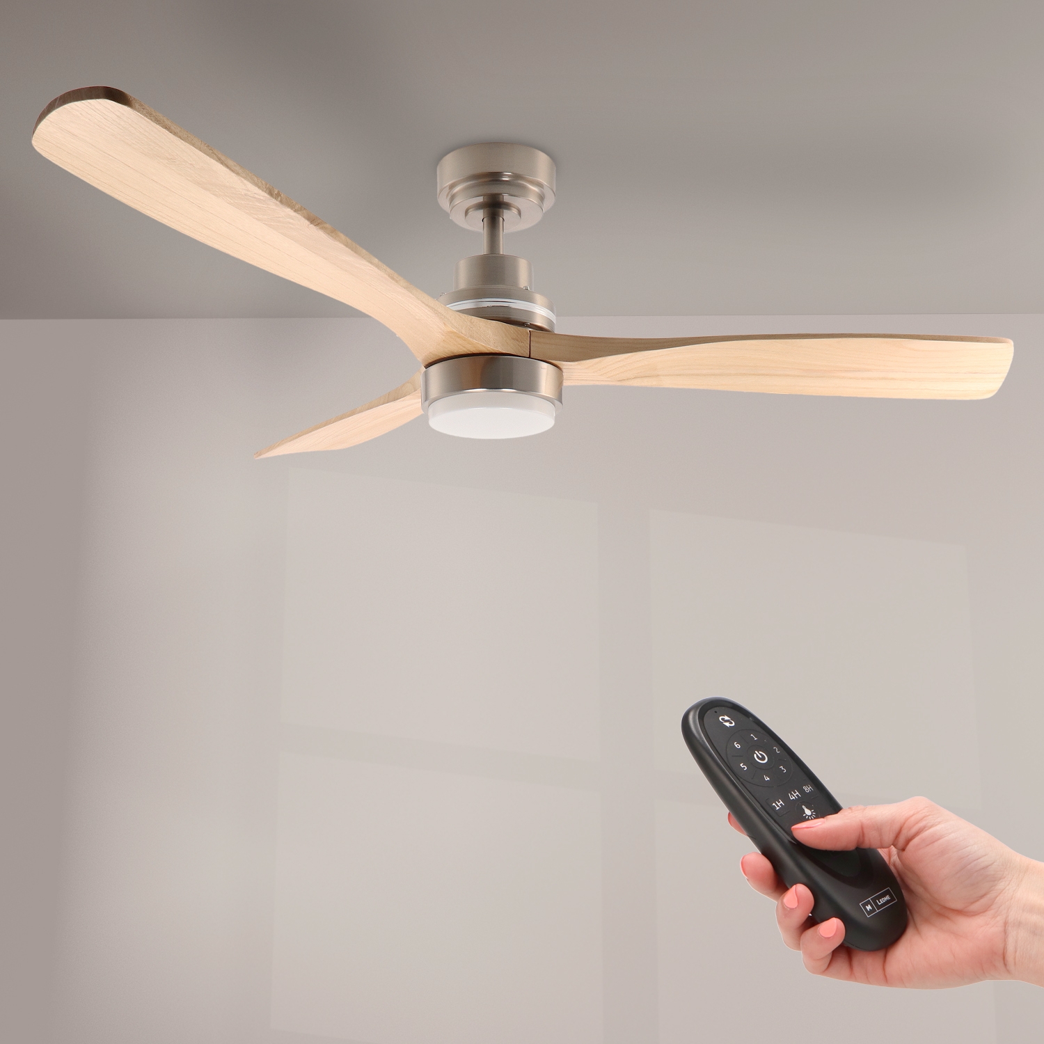 Ventilator de Tavan Led Din Lemn de Nichel